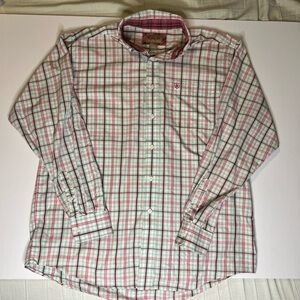 Ariat Wrinkle Free Mens Large Long Sleeve Button Down Pink Blue Plaid Western